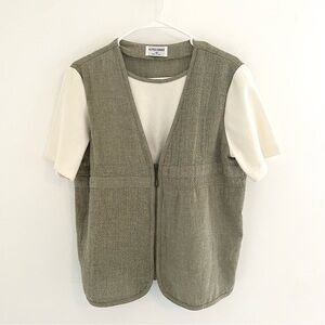 Alfred Dunner Olive Green Vest with White Tee
